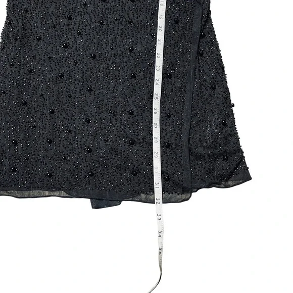 Oh Polly Black Beaded Mesh Bodycon Wrap Dress Party Evening Occasion - Picture 3 of 9